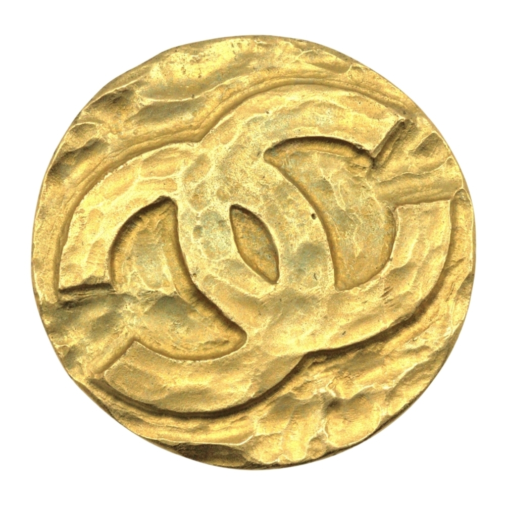 CHANEL Authentic Vintage Gold Logo Brooch
